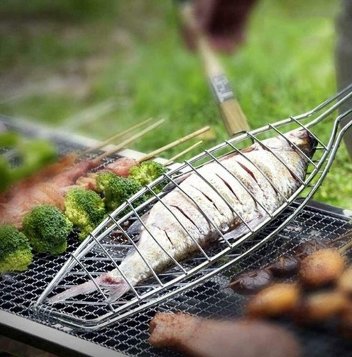 РЕШЕТКА ДЛЯ ГРИЛЯ РЫБЫ, НЕРЖАВЕЮЩАЯ СТАЛЬ, МЯСО СЛОЖЕННОЕ ДЛЯ ГРИЛЯ