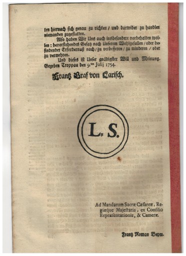 Патентный документ Марии Терезы, Австрия, 1754 г.