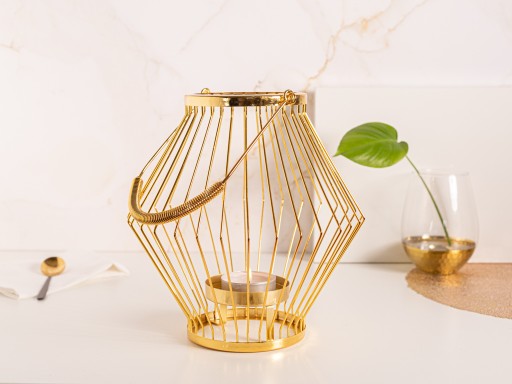Zestaw Świecznik Lampion glamour złoty metalowy Altom Design dekoracja