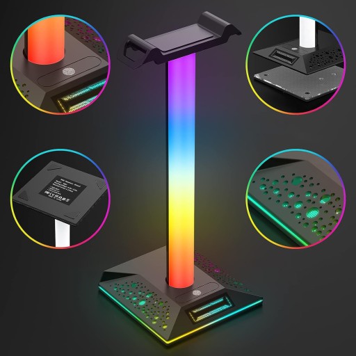 ПОДСТАВКА ДЛЯ ИГРОВЫХ НАУШНИКОВ НАСТОЛЬНЫЙ ДЕРЖАТЕЛЬ С RGB СВЕТОДИОДОМ УКРАШЕНИЕ 10 РЕЖИМОВ
