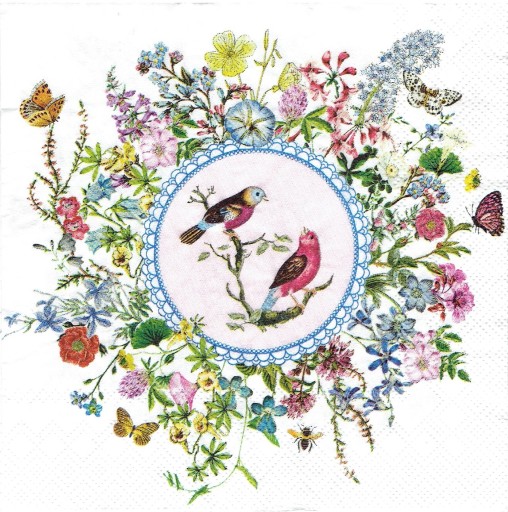 Serwetka decoupage 84T Kwiaty ptaki ramka 1szt