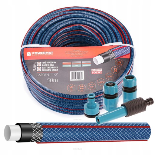 САДОВЫЙ ШЛАНГ 4-СЛОЙНЫЙ ДЛЯ ПОЛИВА 22 БАР 1/2'' 50 М + СОЕДИНИТЕЛИ ПОЛИРОВКА