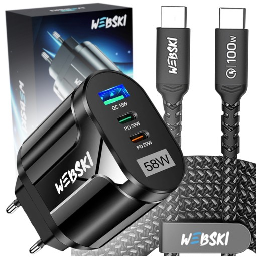 БЫСТРОЕ СЕТЕВОЕ ЗАРЯДНОЕ УСТРОЙСТВО ДЛЯ ТЕЛЕФОНА 3X USB USB-C 58 Вт PD QC КАБЕЛЬ USB C 1 М