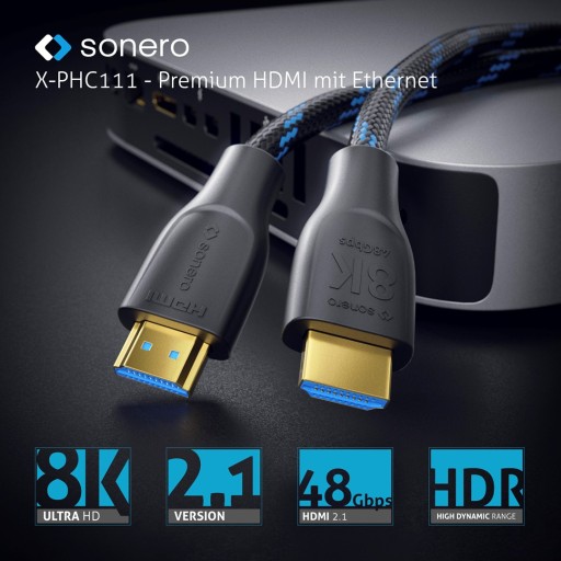 Кабель Sonero HDMI 2.1, 48 Гбит/с, 8K, 60 Гц, 4K, 120 Гц, 2,0 м