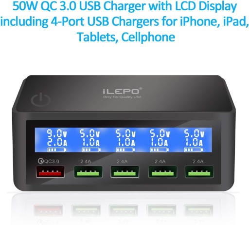 iLEPO 818 USB-зарядное устройство, 5-портовая станция QC3.0