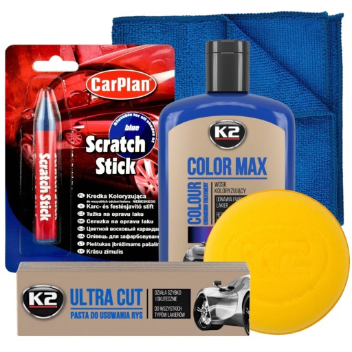 НАБОР ДЛЯ УДАЛЕНИЯ ЦАРАПИН K2 WAX COLOR MAX PASTE PASTE ПАСТА ДЛЯ ЦАРАПИН СИНИЙ