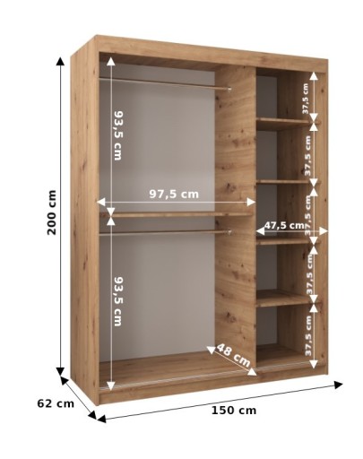 Szafa przesuwna do sypialni z lustrem B 150 cm