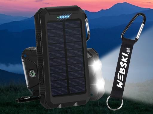 МОЩНЫЙ ПИТАНИЕ БАНК 20000 мАч СОЛНЕЧНАЯ СОЛНЕЧНАЯ, 2xUSB С КОМПАСОМ, двойной ФОНАРЬ + КЛЮЧ