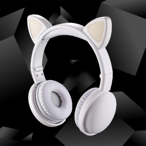 Наушники Cat Bluetooth 5.0 со светодиодной подсветкой и шумоподавлением, складные, белые