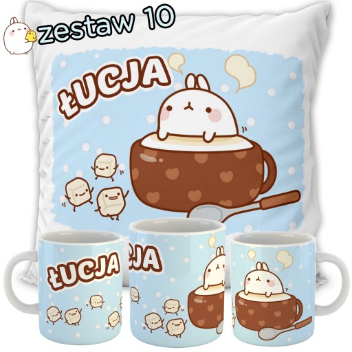 НАБОР ПОДУШКА + КРУЖКА MOLANG PIU PIU ИМЯ ПОДАРОК ​​КРОЛИК КУРИЦА ДЕНЬ РОЖДЕНИЯ