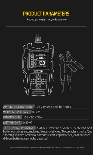 Cyfrowy tester miernik do akumulatorów z LCD 12V 24V 3Ah-200Ah