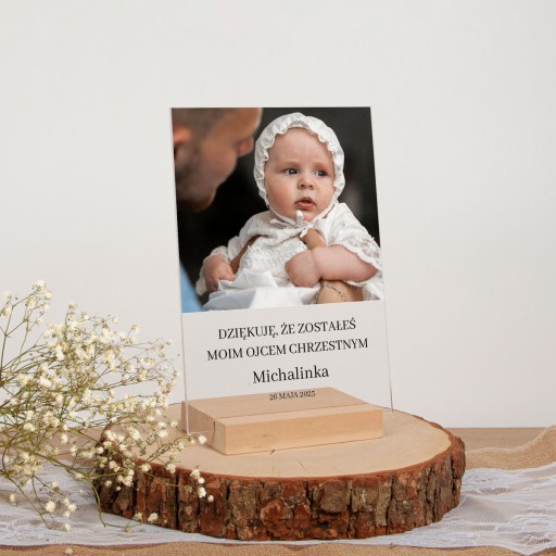 Podziekowania dla rodziców chrzestnych chrzest statuetka ze zdjęciem szkło