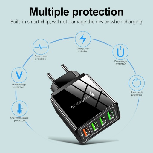 Быстрое зарядное устройство Fast Qc 3.0 с совместимым настенным зарядным устройством со светодиодной подсветкой и USB-концентратором