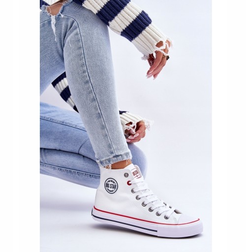 Женские кроссовки SNEAKERS BIG STAR высокие классические текстильные туфли, белые T274026 39