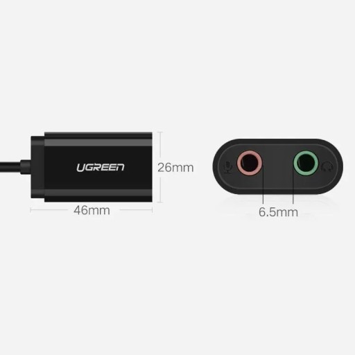 Внешняя звуковая карта USB UGREEN US205 15см (белая)