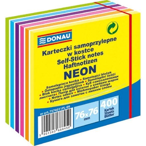 BLOCZEK SAMOPRZYLEPNY DONAU ECO, 76X76MM, 10x100 KART., JASNOŻÓŁTY