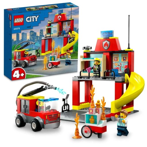 LEGO City 60375 Пожарная часть Пожарная часть и пожарная машина тушат пожар