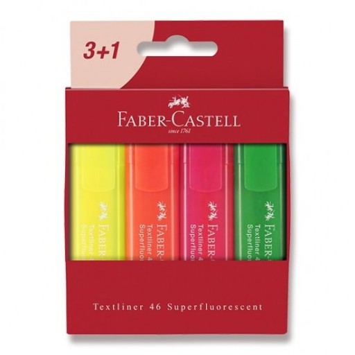 Маркеры Fluo 1546 Faber-Castell, 4 цвета, картонный футляр