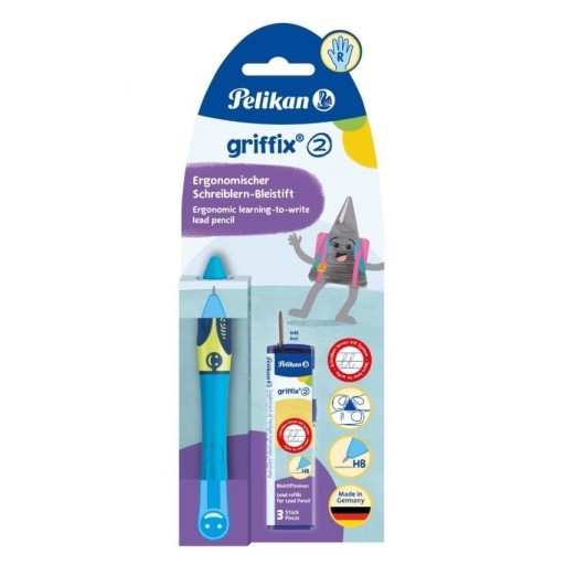 КАРАНДАШ GRIFFIX HB NEON FRESH BLUE BL ДЛЯ ПРАВОЙ РУКИ + 3 ЗАПРАВКИ PELIKAN