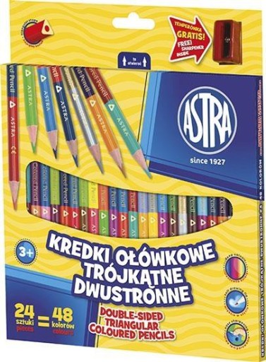 Карандаши Astra двусторонние, 96 цветов, 48 штук, пастель, треугольные