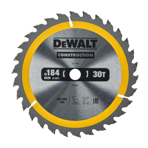 DEWALT DT1940 ПИЛА ПО ДЕРЕВУ 184x16mm 30z