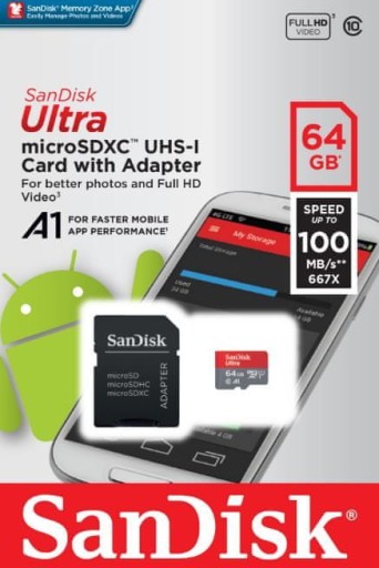 Карта памяти Sandisk microSDXC 64 ГБ + адаптер