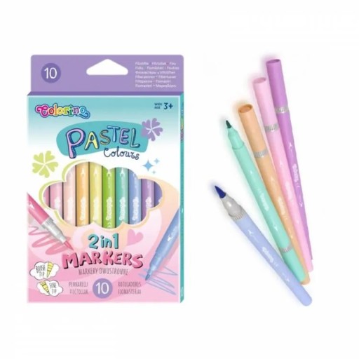 МАРКЕРЫ PASTEL детские, ДВУХСТОРОННИЕ, набор из 10 маркеров COLORINO KIDS