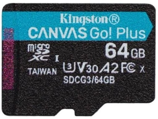 Карта памяти Kingston microSD Canvas Go! Плюс 64 ГБ, класс 10, UHS-I + адаптер