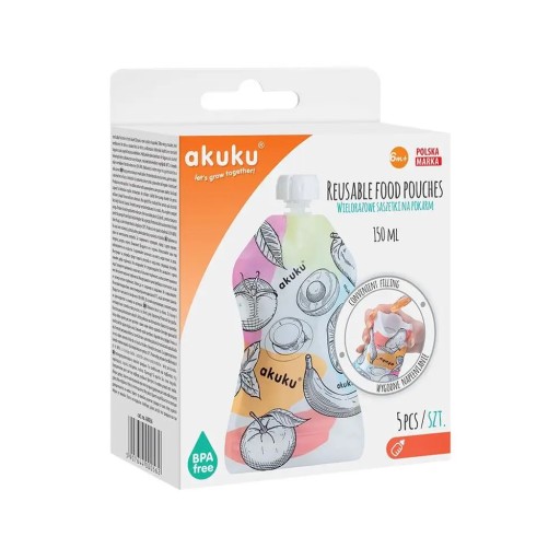 AKUKU SACHETS, МНОГОРАЗОВЫЕ ТРУБКИ ДЛЯ ЕДЫ, 5 ШТ.