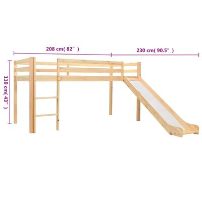 Каркас детской высокой кровати vidaXL с направляющими и лестницей 97x208см