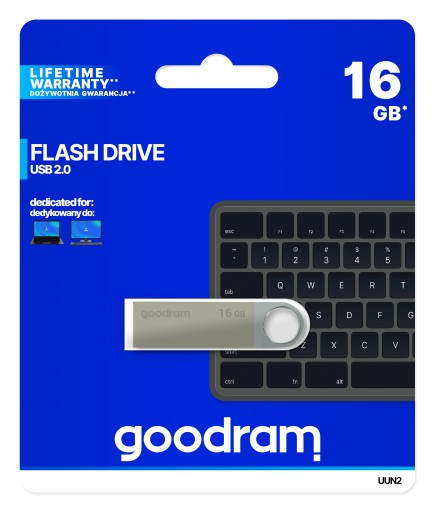 Флеш-накопитель Goodram UUN2 USB 2.0, 16 ГБ, серебристый