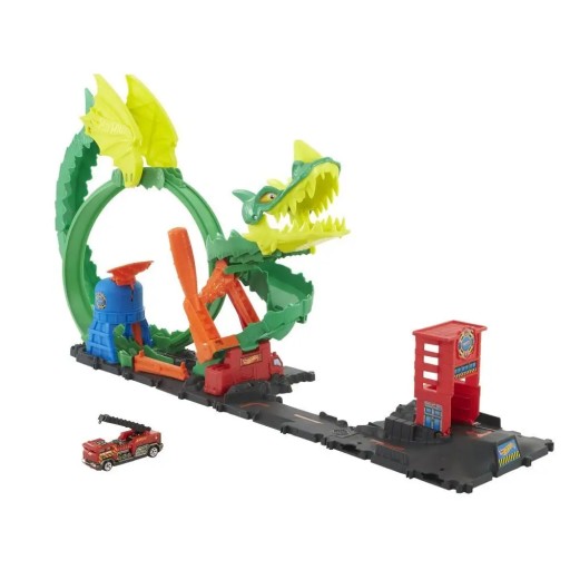 HOT WHEELS CITY CAR TRACK НАПАДЕНИЕ ДРАКОНА НА ТРЕК ПОЖАРНОЙ СЛУЖБЫ 5+ HDP03
