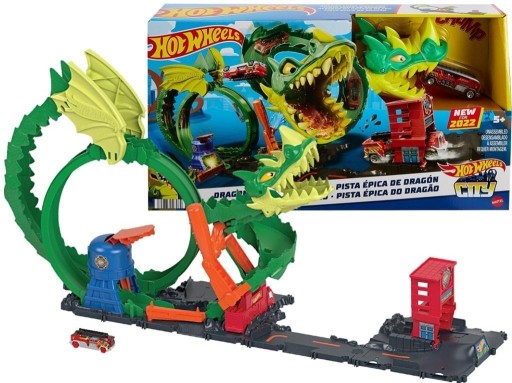 HOT WHEELS CITY CAR TRACK НАПАДЕНИЕ ДРАКОНА НА ТРЕК ПОЖАРНОЙ СЛУЖБЫ 5+ HDP03