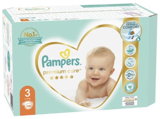 ПОДГУЗНИКИ PAMPERS PREMIUM CARE РАЗМЕР 3, 6-10 КГ, 120 ШТ.