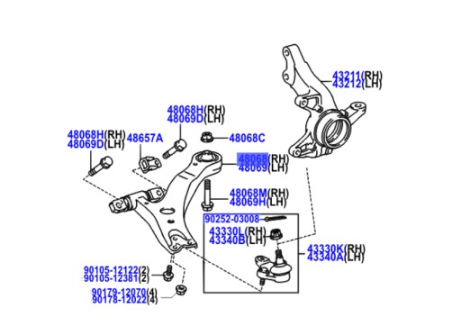 48068-48020 правое переднее рычаг переднего подвески lexu rx 03-08 , фото