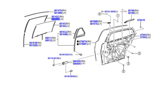 68152-50040 ущільнювач дверей скло w рама лівої задніх lexu ls 17-25 , фото
