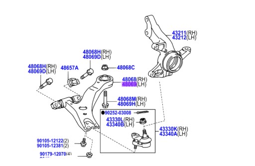 48069-48020 левое переднее рычаг переднего подвески lexu rx 03-08 , фото