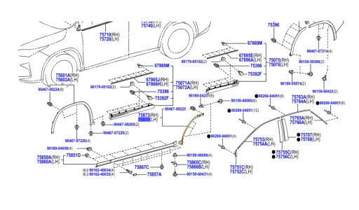 75874-48020 молдинг под дверь na подкрылок левый заднего крила lexu rx 15 , фото