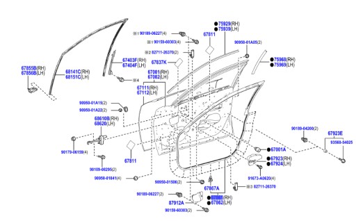 67861-53050 уплотнитель дверей na правое переднее lexu is 13-24 , фото
