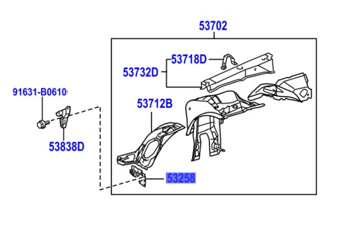 53258-30070 держатель левый переднего крила опора фартук lexu gs rc , фото