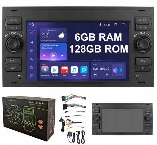 Радио автомобильные умный car ford focus mk2 черная 6/128gb 2-din , фото