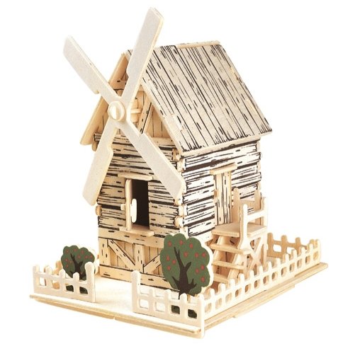 WIATRAK MŁYN DREWNIANY DOMEK DLA LALEK PUZZLE 3D