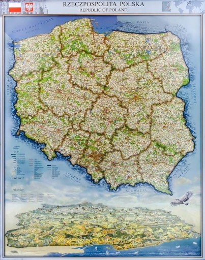 POLSKA MAPA ŚCIENNA ADMINISTRACYJNA - OZDOBNA