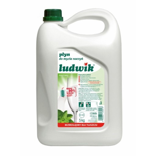 Ludwik - Płyn do ręcznego mycia naczyń porcelany sztućców, miętowy - 5 L