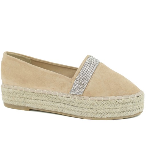 BEŻOWE ESPADRYLE CYRKONIE PLATFORMA XY801 r.39