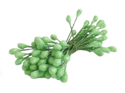 PT287 Pręciki do kwiatów drucik brokat zielone 10s