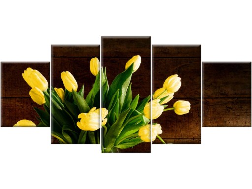 Tryptyk 150x70 Żółte tulipany Kwiaty Obraz ścienny