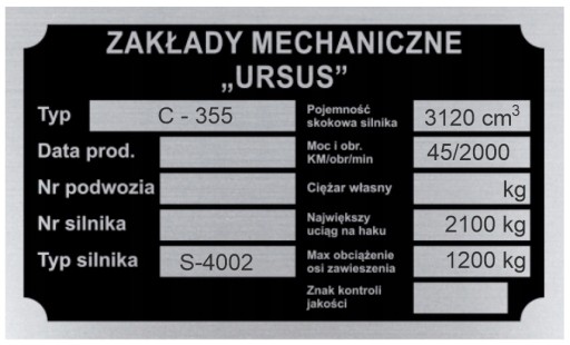 TABLICZKA ZNAMIONOWA URSUS C 355 C355 - wybita
