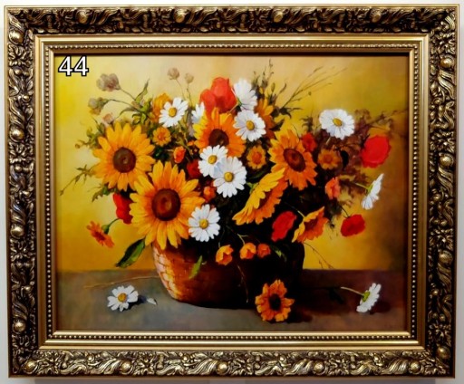 KWIATY 60X50 CM OBRAZ W ZŁOTEJ RAMIE