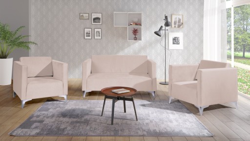 AGAT zestaw BEŻOWY 2+1+1 sofa, fotele nogi chrom
